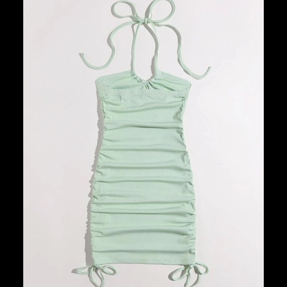 Solid Drawstring Ribbed Bodycon Dress - Picture 3 of 5